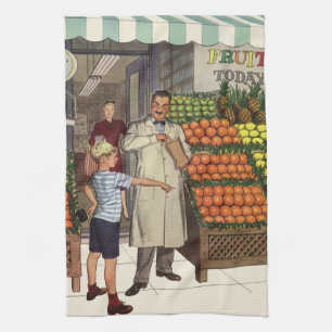 Antieke Winkel, Fruitkraam met Kruidenier en Jonge Theedoek