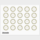Antieke witte bloemige gouden script bruiloft ronde sticker (Vel)