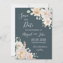 Antieke witte bloemige Navy Blue Save the Date kaa