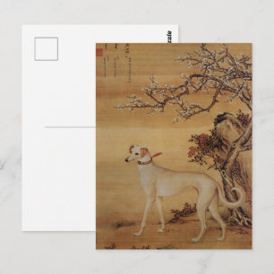 Antieke witte Greyhound onder bloesemende bomen Briefkaart