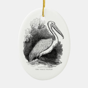 Antieke Witte Pelikaan Keramisch Ornament