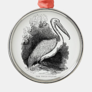 Antieke Witte Pelikaan Metalen Ornament