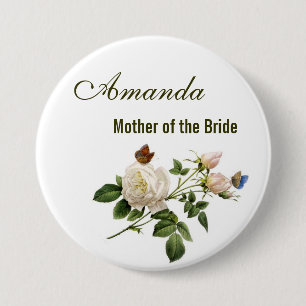 antieke witte rozen bloemen moeder van de bruid ronde button 7,6 cm