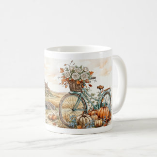 Antieke witte rozen en Halloween pompoen mok