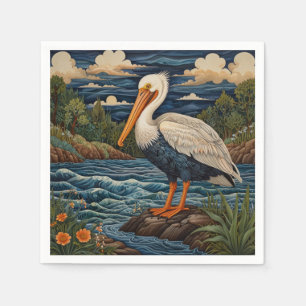 Antieke witte zee vogel meeuw pelikaan servet