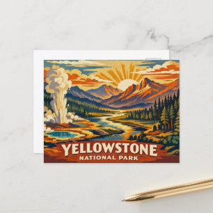 Antieke Yellowstone Geyser Zonsopkomst Berg Briefkaart