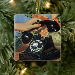 Antieke Zakelijke, Antieke Telefoon met Draaischij Keramisch Ornament