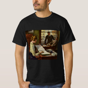 Antieke zakelijke bespreking, kantoor met leidingg t-shirt