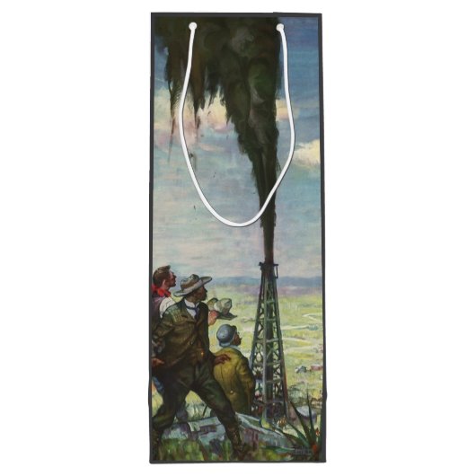 Antieke Zakelijke, Borrelende Oliebron met Werknem Wijn Cadeautas (Achterkant)