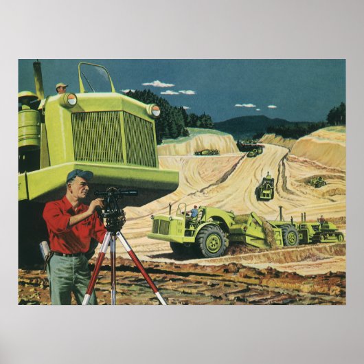 Antieke Zakelijke Bouwplaats met Landmeter Poster (Voorkant)