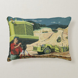 Antieke Zakelijke Bouwwerf met Landmeter Accent Kussen