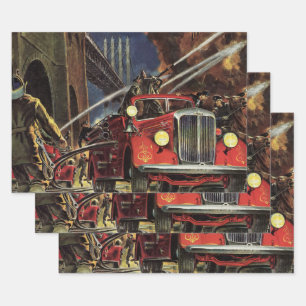 Antieke Zakelijke, Brandweerlieden Brandweerwagens Inpakpapier Vel