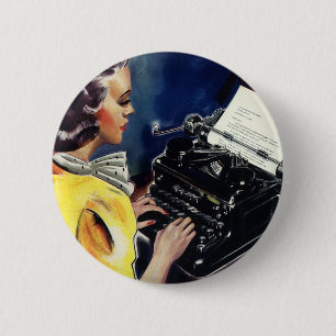Antieke zakelijke executive secretaresse typt brie ronde button 5,7 cm