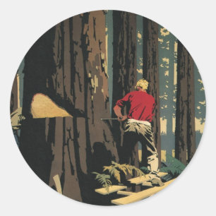 Antieke Zakelijke Illustratie van Houthandel in ee Ronde Sticker