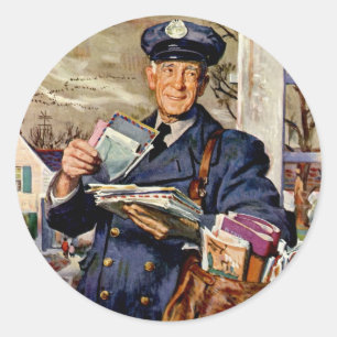 Antieke Zakelijke Man, Postbode Brengt Post Letter Ronde Sticker