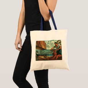 Antieke Zakelijke Olie Tanker Schip met Havenarbei Tote Bag