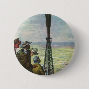 Antieke Zakelijke Oliebron met Arbeiders Ronde Button 5,7 Cm