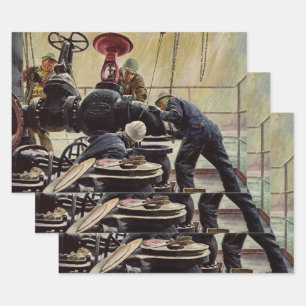 Antieke Zakelijke, Olieplatform in de Oceaan Inpakpapier Vel