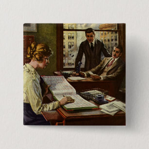 Antieke zakelijke vergadering, kantoor met leiding vierkante button 5,1 cm