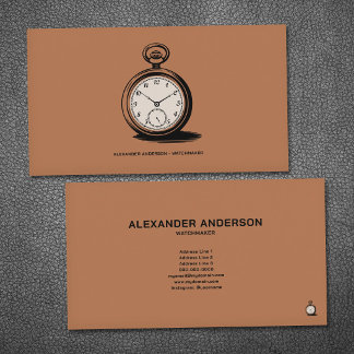 Antieke zakhorloge & horlogemaker visitekaartje