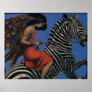 Antieke Zebra met Art Nouveau vrouwelijke Ruiter Poster