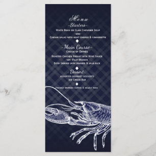 Antieke zeekreeft marineblauwe elegante party menu