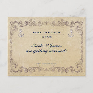 Antieke Zeevaart Strand Bruiloft Save The Date Kaa Aankondigingskaart