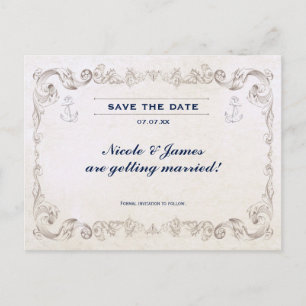 Antieke Zeevaart Strand Bruiloft Save The Date Kaa Aankondigingskaart