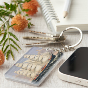 Antieke Zeevaart Zeilschip Currier & Ives Sleutelhanger