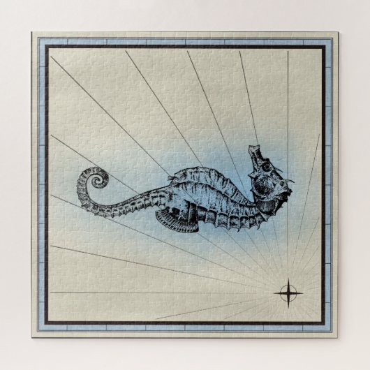 Antieke Zeevaart Zwemmende Zeepaard Zeepaarden Legpuzzel (Horizontaal)