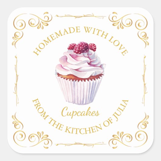 Antieke zelfgemaakte Cupcake vierkante sticker (Voorkant)