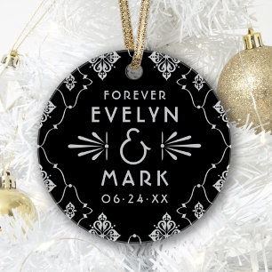 Antieke zilveren Art Deco huwelijksmonogramfoto Ornament