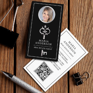 Antieke Zilveren Sleutel Vastgoedmakelaar Foto QR Visitekaartje