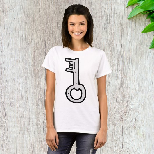 Antieke Zilveren Vintage Sleutel Handgetekend T-shirt
