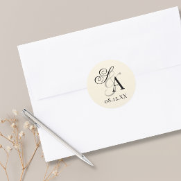 Antieke zwarte en ivoorkleurige 'Old Money' monogr Ronde Sticker