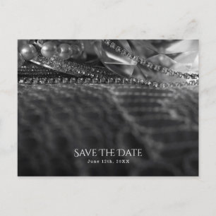 Antieke zwarte en witte elegante parels Save the D Aankondigingskaart