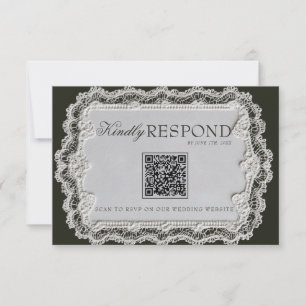 Antieke Zwarte En Witte Kant Retro QR Code Trouwen RSVP Kaartje