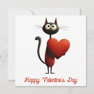 Antieke Zwarte Kat Met Hart Valentijnsdag Kaart