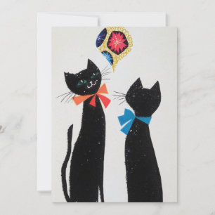 Antieke Zwarte Katten die naar de Inzegening Kijke Feestdagenkaart