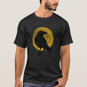 Antieke Zwarte Kraai Raaf Vogel Silhouet Volle Oog T-shirt