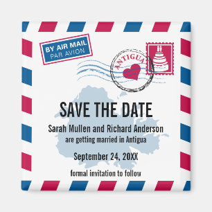 Antigua Air Mail Wedding Save the Date Magneet
