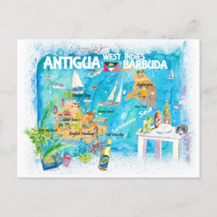 Antigua Barbuda Antilles geïllustreerd Caribisch g Briefkaart