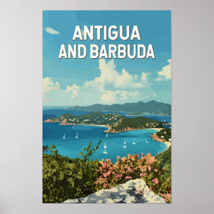 Antigua en Barbuda Illustratie Reis Kunst Retro Poster