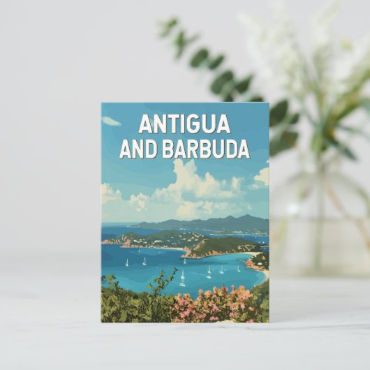 Antigua en Barbuda Illustratie Reizen Art Retro Briefkaart (Staand voorkant)