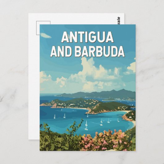 Antigua en Barbuda Illustratie Reizen Art Retro Briefkaart (Voorkant / Achterkant)