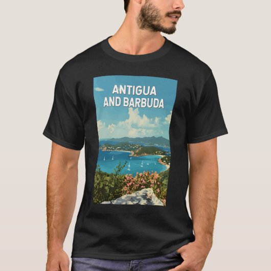 Antigua en Barbuda Illustratie Reizen Art Retro T-shirt (Voorkant)
