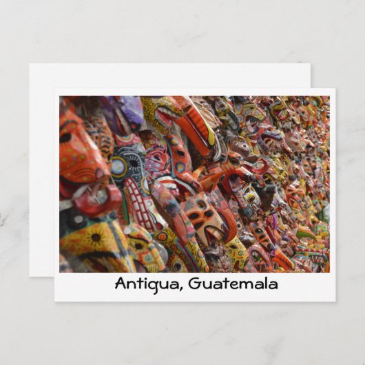 Antigua, Guatemala Maya Masques en bois Carte post (Devant / Derrière)