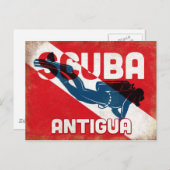 Antigua Scuba Diver - Blue Retro Briefkaart (Voorkant / Achterkant)