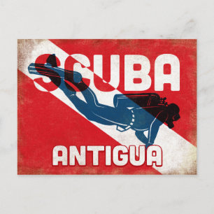 Antigua Scuba Diver - Blue Retro Briefkaart