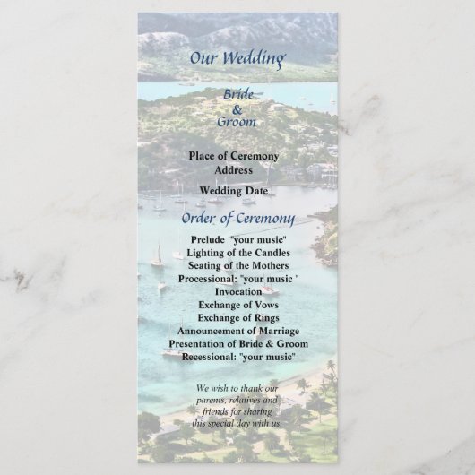 Antigua View Falmouth Harbour Wedding Programme (Devant)